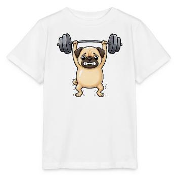 Pug Dog Fitness Weightlifter Dumbbell Gym - Stanley/Stella MINI CREATOR Kids’ T-Shirt - white - Front - Maike (125cm)