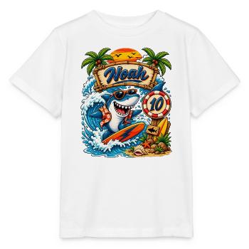 Noah Shark Surfer 10th Birthday - Stanley/Stella MINI CREATOR Kids’ T-Shirt - white - Front - Maike (125cm)