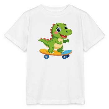 Little Green Dino on Skateboard – Skater Fun - Stanley/Stella MINI CREATOR Kids’ T-Shirt - white - Front - Maike (125cm)