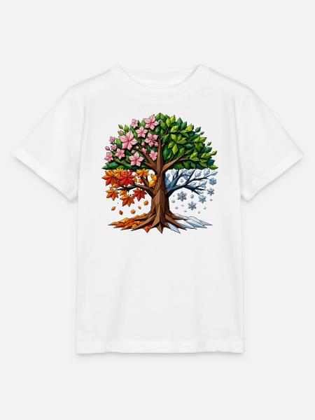 Vier Jahreszeiten Baum Polygon - Stanley/Stella Kinder T-Shirt MINI CREATOR - Weiß