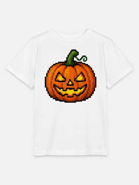 Pixel Halloween Kürbisgesicht - Stanley/Stella Kinder T-Shirt MINI CREATOR - Weiß