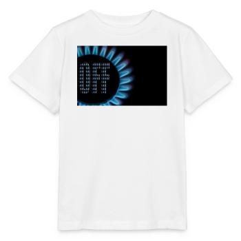 Gasflamme von einem Herd mit dem Wort Aus - Stanley/Stella Kinder T-Shirt MINI CREATOR  - Weiß - Vorne - Maike (125cm)