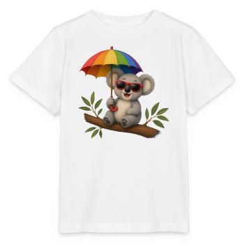 Koala mit Regenbogenschirm und Sonnenbrille  - Stanley/Stella Kinder T-Shirt MINI CREATOR  - Weiß - Vorne - Maike (125cm)
