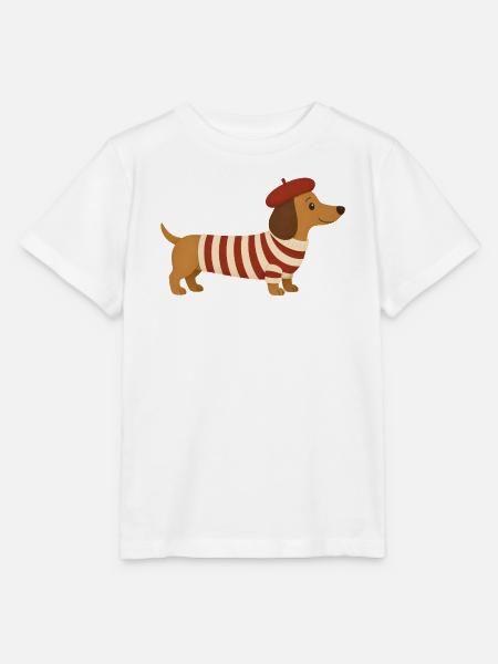 Süßer Dackel mit Baskenmütze im französischen Stil - Stanley/Stella Kinder T-Shirt MINI CREATOR - Weiß