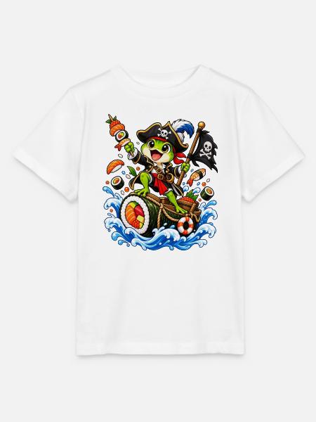 Piratenfrosch segelt ein Sushi-Roll-Schiff - Stanley/Stella Kinder T-Shirt MINI CREATOR  - Weiß