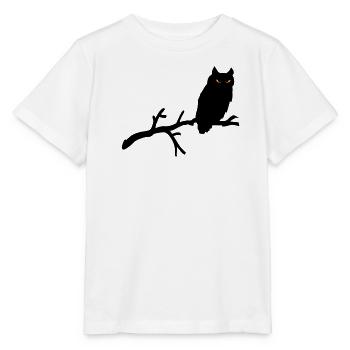 Grimme Eule Silhouette mit orange Augen auf Ast - Stanley/Stella Kinder T-Shirt MINI CREATOR  - Weiß - Vorne - Maike (125cm)
