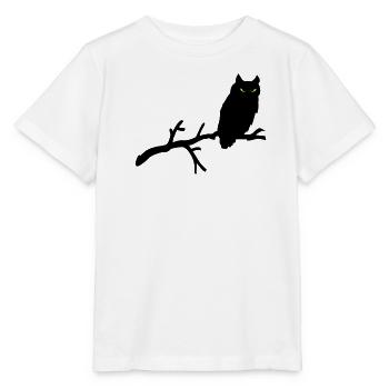 Grimme Eule Silhouette mit grünen Augen auf Ast - Stanley/Stella Kinder T-Shirt MINI CREATOR  - Weiß - Vorne - Maike (125cm)