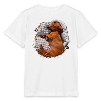 Dackel Kuscheltraum auf Decke - Stanley/Stella Kinder T-Shirt MINI CREATOR  - Weiß - Vorne - Maike (125cm)