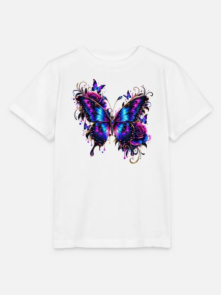 Neon Schmetterling mit leuchtenden Flügeln - Stanley/Stella Kinder T-Shirt MINI CREATOR  - Weiß