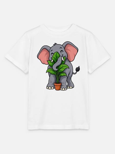 Glücklicher Elefant umarmt eine Topfpflanze - Stanley/Stella Kinder T-Shirt MINI CREATOR  - Weiß
