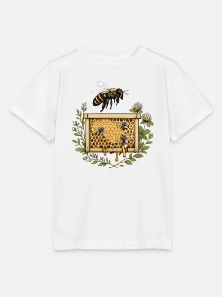 Honigwabenkranz mit Biene und Blüten - Stanley/Stella Kinder T-Shirt MINI CREATOR - Weiß