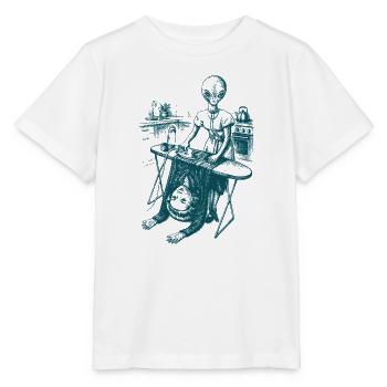 Alien Hausfrau Bügeln Mensch Retro Humor - Stanley/Stella Kinder T-Shirt MINI CREATOR  - Weiß - Vorne - Maike (125cm)