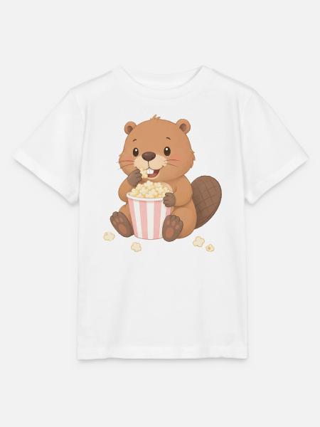Süßer Biber mit Popcorn – Lustiges Kino-Motiv  - Stanley/Stella Kinder T-Shirt MINI CREATOR  - Weiß