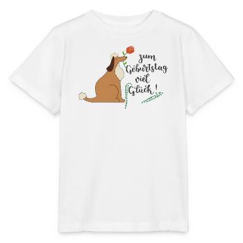 Hund mit Rose Geburtstag Viel Glück - Stanley/Stella Kinder T-Shirt MINI CREATOR  - Weiß - Vorne - Maike (125cm)