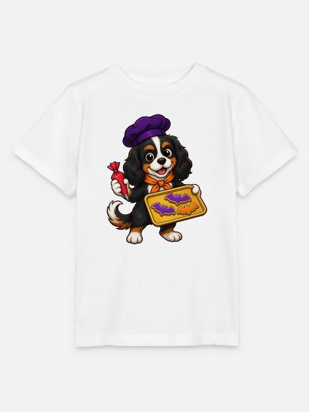 Cavalier Spaniel backt Fledermaus-Halloween-Kekse - Stanley/Stella Kinder T-Shirt MINI CREATOR  - Weiß