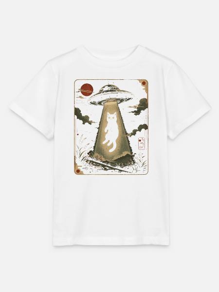Schwarze Katze UFO Alien Im Lichtstrahl - Stanley/Stella Kinder T-Shirt MINI CREATOR - Weiß
