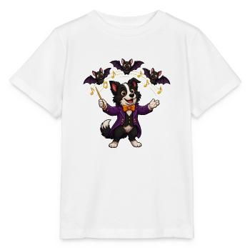 Border Collie leitet einen Halloween-Fledermauschor - Stanley/Stella Kinder T-Shirt MINI CREATOR  - Weiß - Vorne - Maike (125cm)