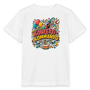 Konfetti-Kommando – Heute wird gefeiert - Stanley/Stella Kinder T-Shirt MINI CREATOR  - Weiß - Vorne - Maike (125cm)