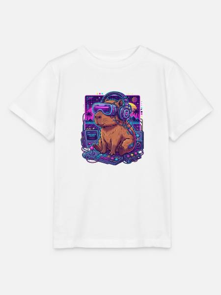 Synthwave Arcade Capybara Mix - Stanley/Stella Kinder T-Shirt MINI CREATOR  - Weiß