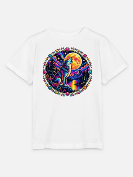 Heulender Wolf im Neon-Mondlicht - Stanley/Stella Kinder T-Shirt MINI CREATOR - Weiß