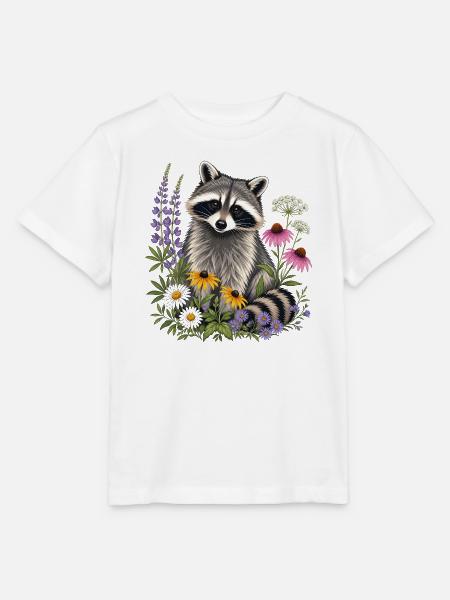 Waschbär im Blumengarten - Stanley/Stella Kinder T-Shirt MINI CREATOR - Weiß