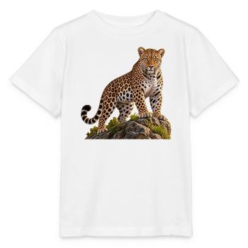 Leopard Realistisch auf Felsen - Stanley/Stella Kinder T-Shirt MINI CREATOR  - Weiß - Vorne - Maike (125cm)