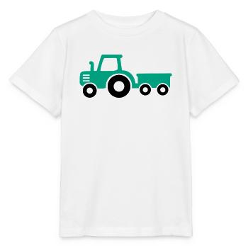 Grüner Traktor mit Anhänger - Stanley/Stella Kinder T-Shirt MINI CREATOR  - Weiß - Vorne - Maike (125cm)