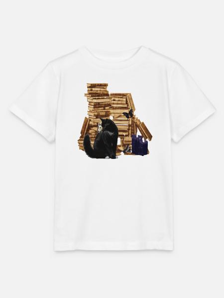 büchser stapel, sitzende katze - Stanley/Stella Kinder T-Shirt MINI CREATOR - Weiß