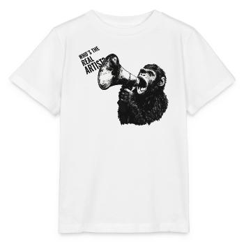 WHO’S THE REAL ARTIST? – Gorilla Megaphone - Stanley/Stella Kinder T-Shirt MINI CREATOR  - Weiß - Vorne - Maike (125cm)