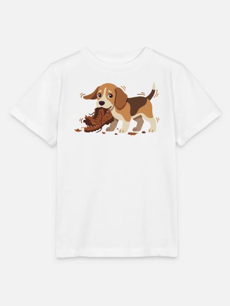 Beagle-Spielmotiv: Hund knabbert Schuh - Stanley/Stella Kinder T-Shirt MINI CREATOR  - Weiß