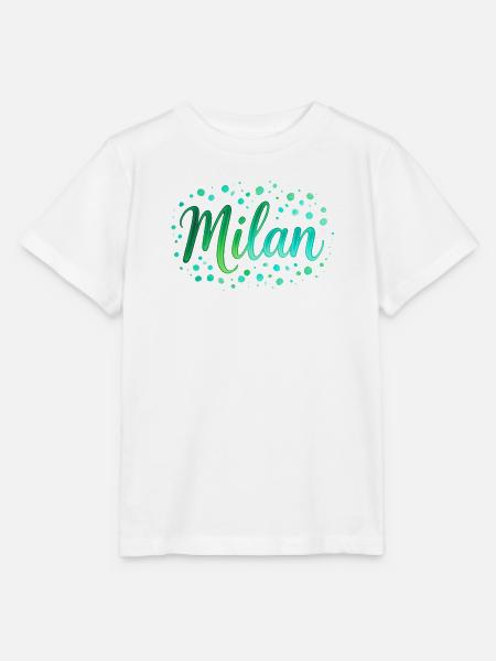 Name Milan Neon-Grün Schrift mit Tupfen - Aquarell - Stanley/Stella Kinder T-Shirt MINI CREATOR - Weiß