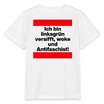 LINKSGRÜN VERSIFFT WOKE ANTIFASCHIST SPRUCH, NONZS - Stanley/Stella Kinder T-Shirt MINI CREATOR  - Weiß - Vorne - Maike (125cm)