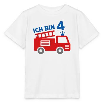 Ich bin vier Feuerwehrauto Kindermotiv - Stanley/Stella Kinder T-Shirt MINI CREATOR  - Weiß - Vorne - Maike (125cm)