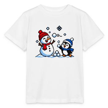 Winter Schneeballschlacht – Pixel Art - Stanley/Stella Kinder T-Shirt MINI CREATOR  - Weiß - Vorne - Maike (125cm)