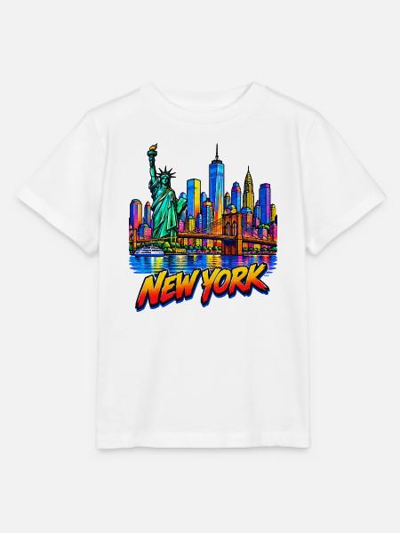 Neon NY Skyline und Freiheitsstatue - Stanley/Stella Kinder T-Shirt MINI CREATOR - Weiß