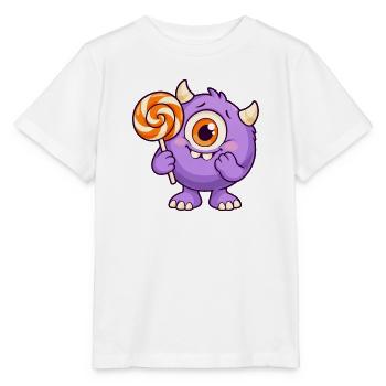 Niedliches Zyklopenmonster mit Lutscher - Stanley/Stella Kinder T-Shirt MINI CREATOR  - Weiß - Vorne - Maike (125cm)