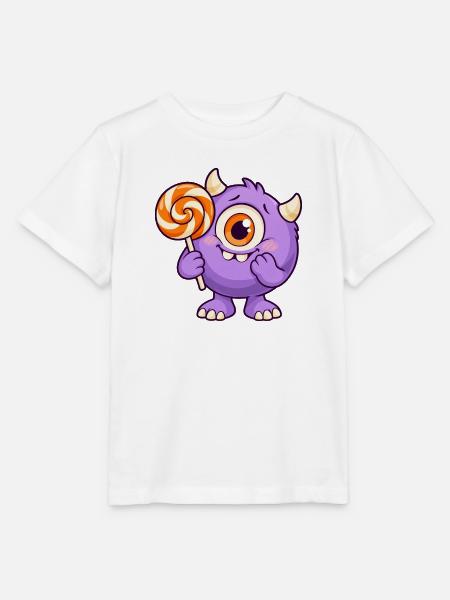 Niedliches Zyklopenmonster mit Lutscher - Stanley/Stella Kinder T-Shirt MINI CREATOR - Weiß