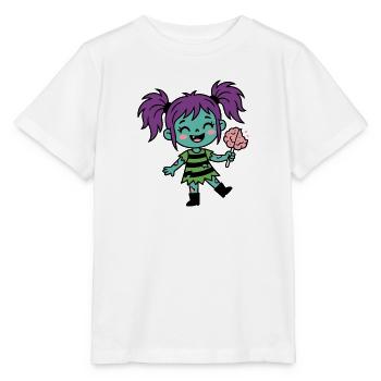 Süßes Zombie-Mädchen mit Zöpfen und Gehirnlutscher - Stanley/Stella Kinder T-Shirt MINI CREATOR  - Weiß - Vorne - Maike (125cm)