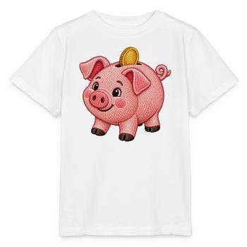 Niedliches Sparschwein im Stickerei-Look - Stanley/Stella Kinder T-Shirt MINI CREATOR  - Weiß - Vorne - Maike (125cm)