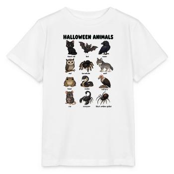  Halloween Tierdiagramm Schwarze Katze Fledermaus - Stanley/Stella Kinder T-Shirt MINI CREATOR  - Weiß - Vorne - Maike (125cm)