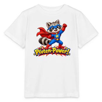 Superheld Waschbär - Pfoten-Power Comic Desig - Stanley/Stella Kinder T-Shirt MINI CREATOR  - Weiß - Vorne - Maike (125cm)