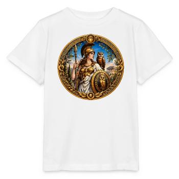 Athene mit Speer, Schild und Eulen - Stanley/Stella Kinder T-Shirt MINI CREATOR  - Weiß - Vorne - Maike (125cm)