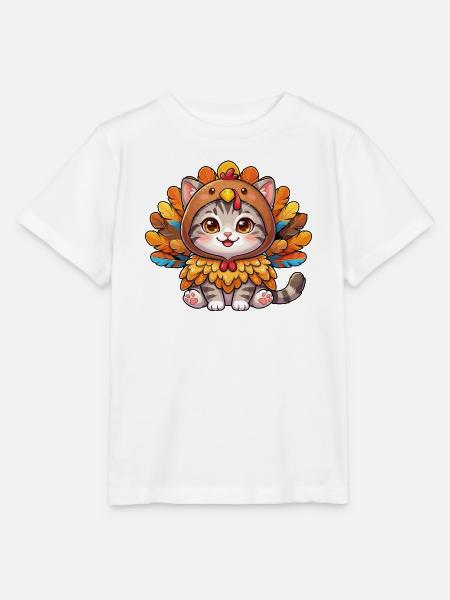 Herbst-Herbst-Katze im Truthahn Thanksgiving - Stanley/Stella Kinder T-Shirt MINI CREATOR - Weiß