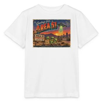 Grüße aus Area 51 – Retro-Alien-Postkarte - Stanley/Stella Kinder T-Shirt MINI CREATOR  - Weiß - Vorne - Maike (125cm)