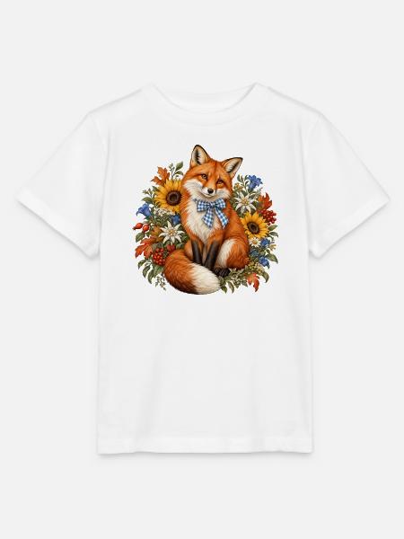 Fuchs mit Trachtenschleife & Alpenblumen - Stanley/Stella Kinder T-Shirt MINI CREATOR - Weiß