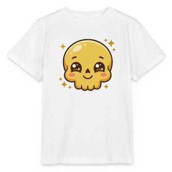 Goldener Kawaii-Schädel mit funkelnden Augen und Röte - Stanley/Stella Kinder T-Shirt MINI CREATOR  - Weiß - Vorne - Maike (125cm)