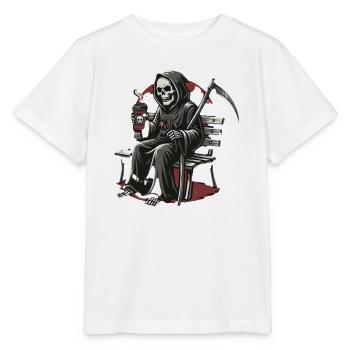 Grim Reaper Kaffee auf Bank - Stanley/Stella Kinder T-Shirt MINI CREATOR  - Weiß - Vorne - Maike (125cm)