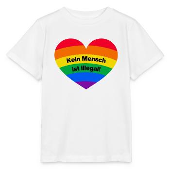 KEIN MENSCH IST ILLEGAL REGENBOGEN, GEGEN RECHTS - Stanley/Stella Kinder T-Shirt MINI CREATOR  - Weiß - Vorne - Maike (125cm)