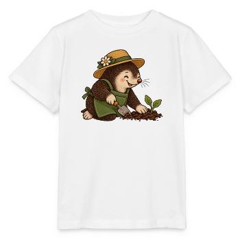 Maulwurf-Gärtner pflanzt einen Setzling - Stanley/Stella Kinder T-Shirt MINI CREATOR  - Weiß - Vorne - Maike (125cm)