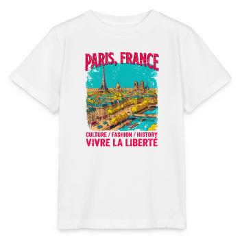 La Paris France Skyline Vintage Travel Poster - Stanley/Stella Kinder T-Shirt MINI CREATOR  - Weiß - Vorne - Maike (125cm)